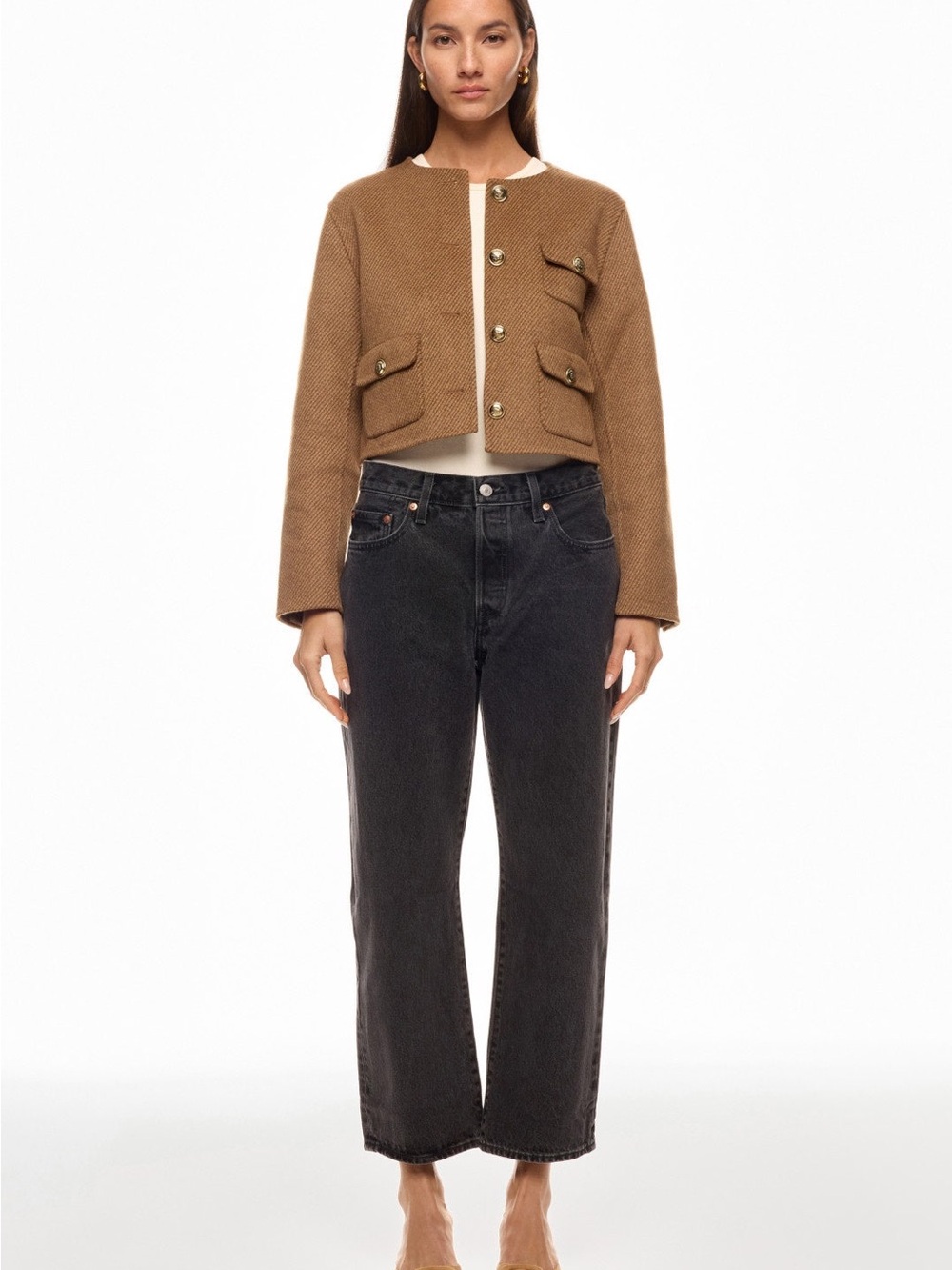 Sandro Collarless Felted Cropped Jacket